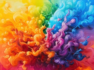 Aufkleber - Vibrant colorful abstract smoke art blending rainbow hues, creating a dynamic and energetic visual experience. Perfect for modern designs.