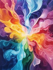 Poster - Vivid abstract artwork with swirling rainbow colors and flowing patterns, creating a vibrant, energetic, and dynamic visual experience.