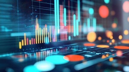 Poster - Abstract data visualization showcasing colorful charts and graphs on a digital interface, representing analysis and technology.