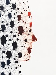 Aufkleber - Abstract human head silhouette made of interconnected dots and lines symbolizing communication, networking, and connection.