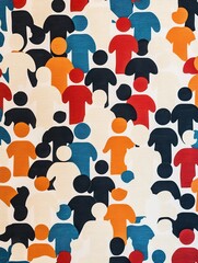 Fototapete - Colorful abstract pattern featuring silhouette icons of people in various colors. Modern art design for background, fabric, or wallpaper.