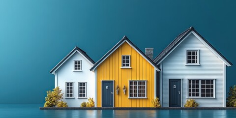 Poster - Three Colorful Houses on a Teal Background