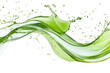 © Rattanathip - Dynamic green liquid splash with flowing wave and droplets, showcasing vibrant energy and fluid motion on a transparent background.