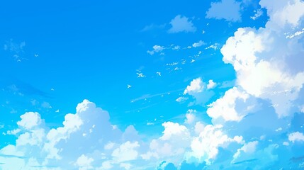 Wall Mural - White Clouds in a Sunny Blue Sky, Creating a Peaceful Spring Ambiance with Heavenly Cloudscape