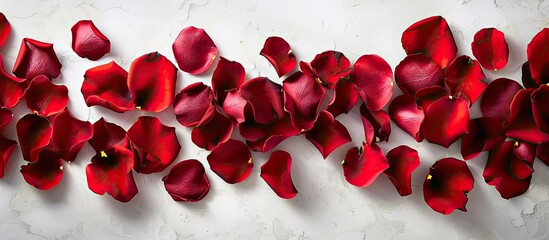 Wall Mural - White paper with red rose petals creates a serene background perfect for a copy space image.