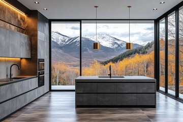 Sticker - Modern Kitchen with Mountain View