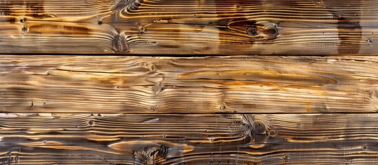 Wall Mural - Rustic old dark wooden backdrop with pine wood knots, beige brown textured pattern, closeup top view, ideal as a table with copy space image.