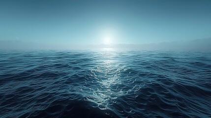 Wall Mural - Ocean Waves Background, Blue Water Surface, Calm Sea, Horizon, Realistic Background, Sun Reflecting, Water Texture