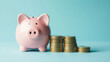 © si9nzation - Pink piggy bank with stacks of coins