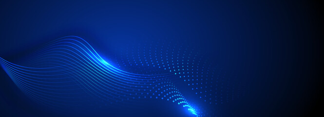 Poster - Abstract blue technology background with flowing lines. Dynamic waves. Vector illustration.