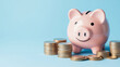 © si9nzation - Pink piggy bank with stacks of coins