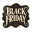 © 1emonkey - Black Friday is a day of shopping and deals. A stylized design with a black ribbon and gold accents, and the words 'Black Friday' written in bold letters