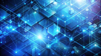 Fototapete - Blue geometric shapes in an abstract technology background, blue, geometric, shapes, abstract, technology, background