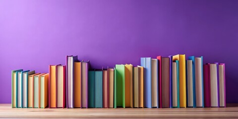 Aufkleber - Colorful collection of books on purple background, render, books, collection, colorful, vibrant, educational, study