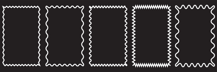 Poster - Squiggle frames set. Zigzag wavy edges, retro frames, psychedelic rectangles, photo frames, text boxes, tags, labels. Wave and curvy borders. isolated on black background. Vector illustration. EPS 10