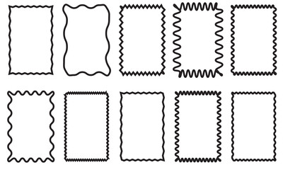 Poster - Squiggle frames set. Zigzag wavy edges, retro frames, psychedelic rectangles, photo frames, text boxes, tags, labels. Wave and curvy borders. isolated on white  background. Vector illustration. EPS 10