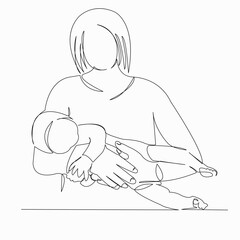 Wall Mural - One continuous single drawn line art doodle mother, child, newborn, baby, mom. isolated image hand-drawn contour on a white background