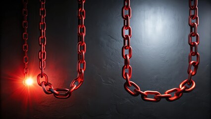 Poster - Red light chain hanging in a dark room , red, light, chain, hanging, dark, room, decoration, interior, design, shadow, glow