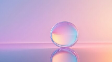 Poster - Glass sphere on a reflective surface with soft pastel gradient colors background
