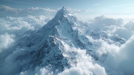 Sticker - Snowy Mountain Peak Above the Clouds - 3D Illustration