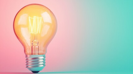 Creative light bulb glowing with a spark on a gradient pink and blue background, symbolizing innovation, ideas, and inspiration.