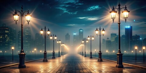 Aufkleber - Mystical glow of street lamps in a nighttime urban setting, mystical, illumination, street lamps, lights, glowing, mystical