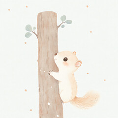 Canvas Print - Cute Squirrel on Tree.