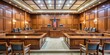 © InspireStock Gallery - Empty courtroom with wooden benches and judge's bench , courtroom, legal, justice, empty, law, trial, judge, court