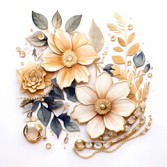 Wall Mural - Intricate gold and blue jewel designs with intricate floral and ornate patterns.