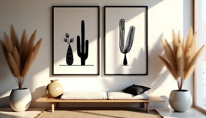 Fototapete - Minimalist Abstract Art with Modern Botanical Prints - Earthy Tones and Geometric Shapes in Mid-Century Style