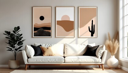 Fototapete - Minimalist Abstract Art with Modern Botanical Prints - Earthy Tones and Geometric Shapes in Mid-Century Style