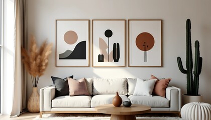 Fototapete - Minimalist Abstract Art with Modern Botanical Prints - Earthy Tones and Geometric Shapes in Mid-Century Style