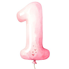 pink number one balloon illustration with heart decorations, perfect for birthday celebrations and f