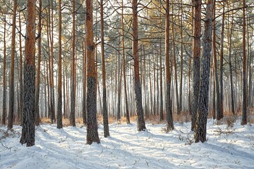 Poster - The winter forest is adorned with bright sunbeams in this dreamy landscape