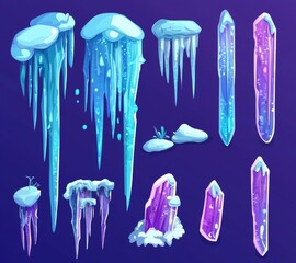 Aufkleber - Winter decor set with snowdrifts, icicles, and elements.