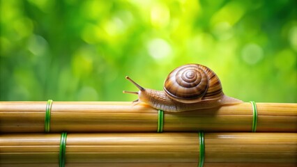 Snail crawling on bamboo, snail, bamboo, nature, animal, wildlife, shell, spiral, slow, crawl, green, leaf, peaceful