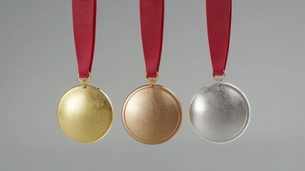 Wall Mural - set of realistic illustrations of gold, silver and bronze medals on ribbons. sports competitions awa