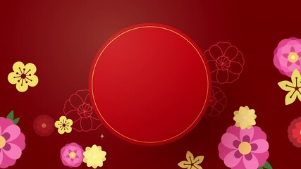 Wall Mural - Oriental round frame template animation with floral background. Chinese new year background horizontal video for greetings card.