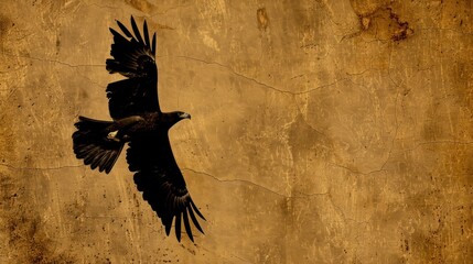 Canvas Print - Silhouette of an eagle soaring against a weathered background.