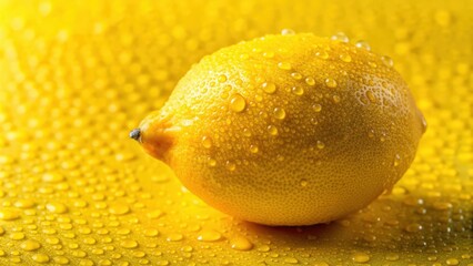 Aufkleber - A close-up of a vibrant yellow lemon with water droplets, refreshing, citrus, fruit, sour, vitamin C, healthy, organic, natural