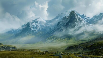 Sticker - Snowy Mountains Landscape Digital Illustration