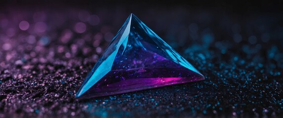 Close-up of a glowing blue and purple triangle.