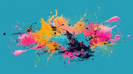 Wall Mural - A colorful splash of paint on a blue background