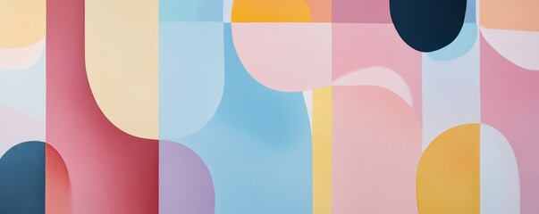 Fototapete - Abstract geometric colorful shapes, pastel colors, modern art design, contemporary artwork, multicolored background. Creative visual art concept