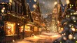 © Nathamanee - A snowy city street with Christmas decorations and a Christmas tree