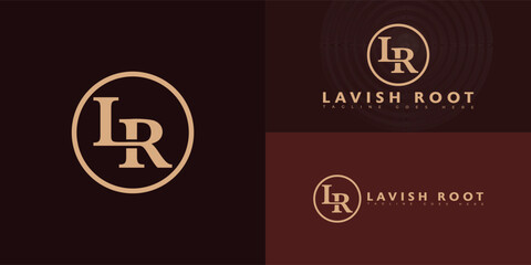 Abstract circle initial letter LR or RL in gold color isolated on multiple background colors. The logo is suitable for modern gift shop logo design inspiration templates.