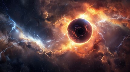 Wall Mural - A black hole is surrounded by a bright orange cloud