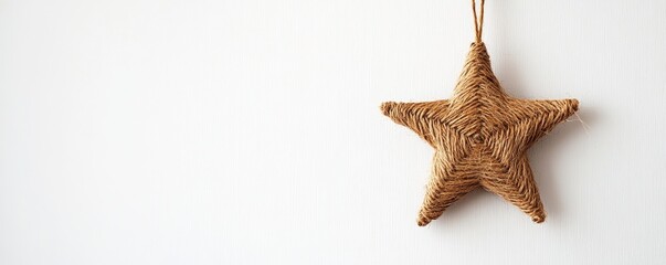 Poster - Simple Christmas star made of twine, hung on a plain white wall for a minimalist look