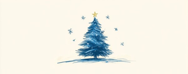 Poster - Simple Christmas tree sketch with just a few lines, set on a plain background