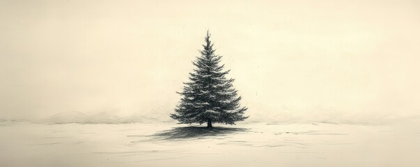 Poster - Simple Christmas tree sketch with just a few lines, set on a plain background